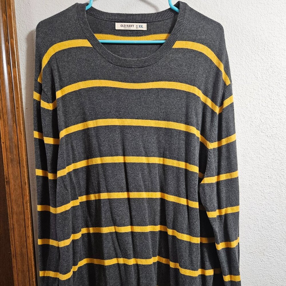 Mens 2XL Old Navy Gray and Yellow Striped Sweater